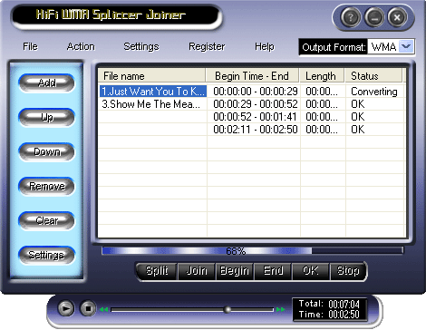 HiFi WMA Splitter Joiner Screenshot